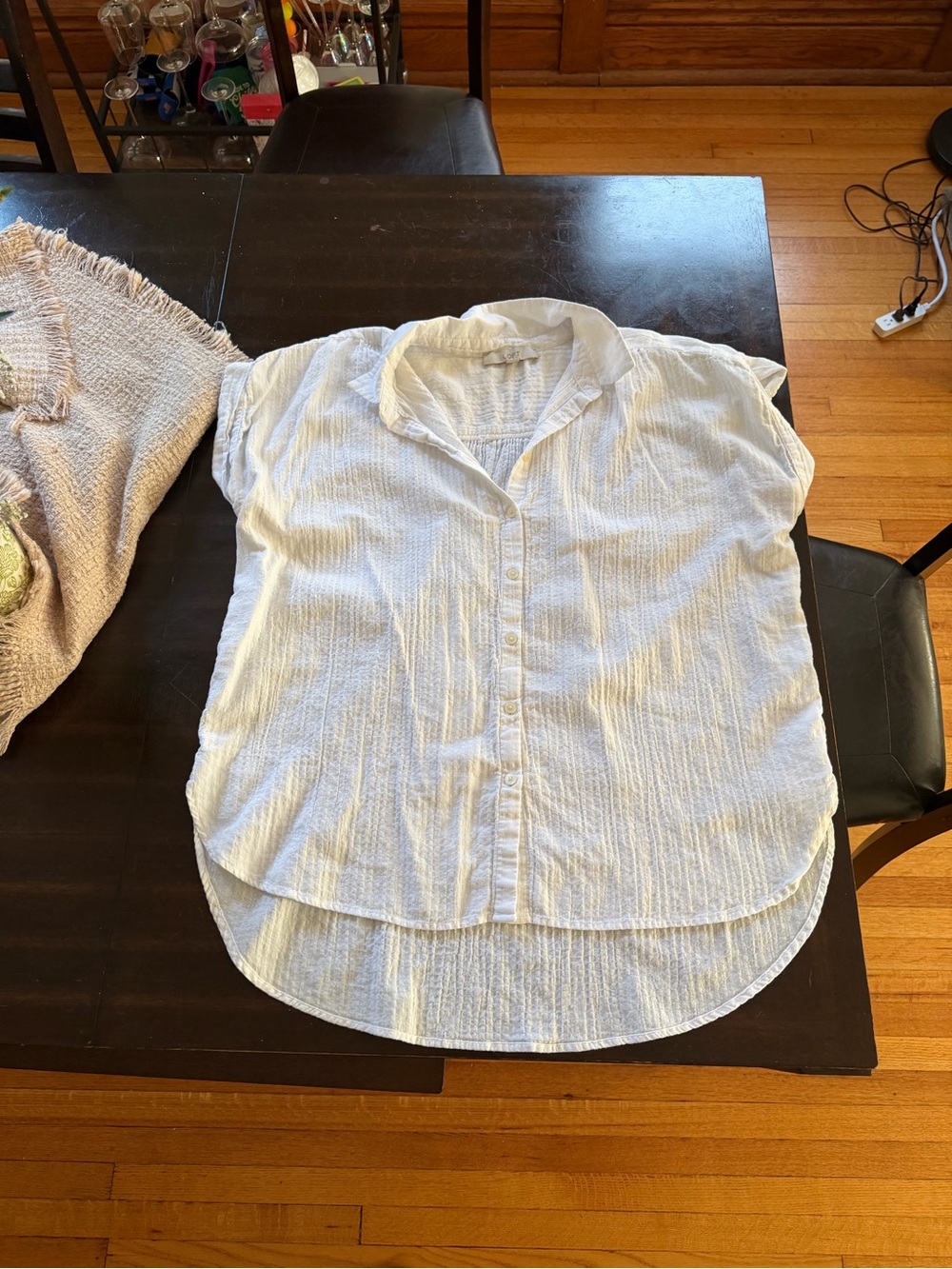 White Short-Sleeve Button-Up Women’s Shirt